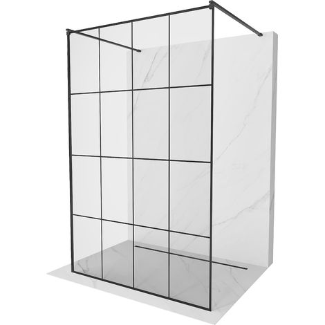Mexen Kioto freistehende Duschwand 140 x 200 cm, Transparent/Schwarzes Design 8 mm, Schwarz - 800-14