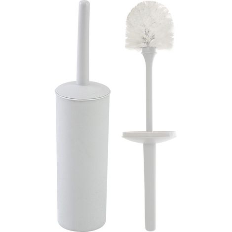 Portascopino wc da appoggio tondo bianco in plastica con scopino (1/3)