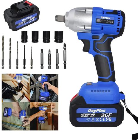1/2" Electric Impact Wrench Gun High Torque Tool w/Case 4 Sockets Driver 2pcs Batteries (1/5)