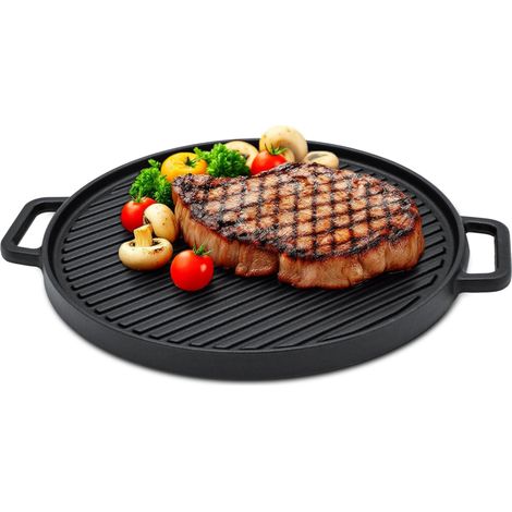 Gusseisen Grillplatte - 30 cm - Guss Pfanne mit Griffen - Grill Zubehör eingebrannt emailliert