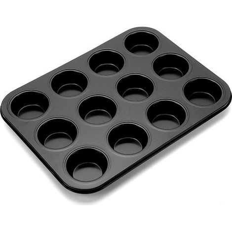 Muffinform 12 Mulden 35,3 x 26,2 x 3 cm schwarz Backform für die heimische Küche Antihaft Muffinform Metall (1/5)