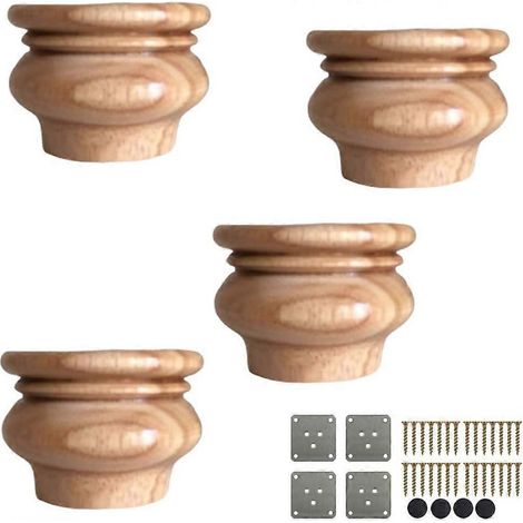Möbelfüße aus Holz, 5 cm (2 Zoll), 4er-Set, unbehandelte Kugelfüße aus Massivholz, runde Ersatzfüße für Sofas, inklusive Montageplatte und Schrauben – 5 x 7 cm – Braun