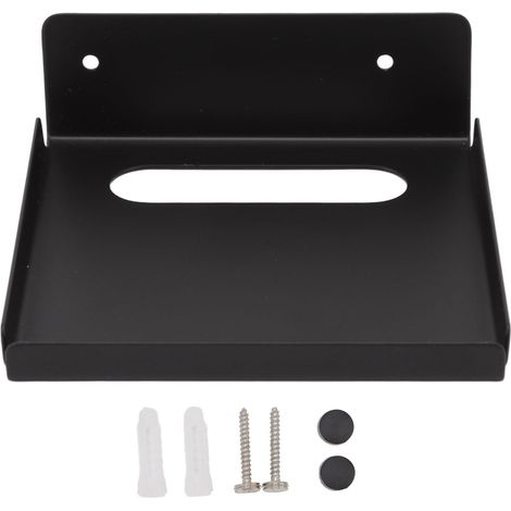 Etagère murale pour projecteur compacte noire en forme de L, dimensions 11x12 cm, avec passe-câbles et bords surélevés, complète de vis et chevilles pour mini-projecteurs et appareils multimédia (1/5)