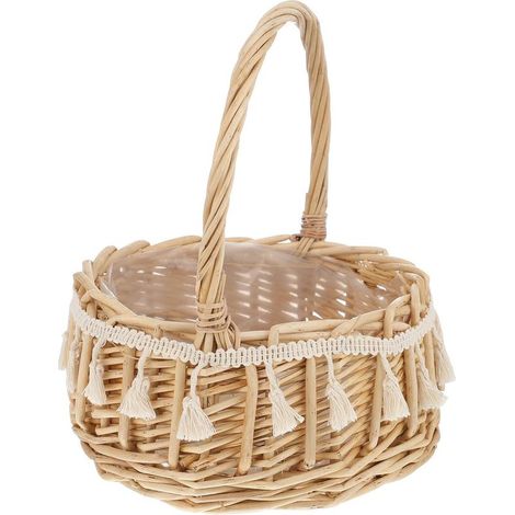 Panier en osier tressé avec anse pour pâques et rangement corbeille décorative pour linge et accessoires rustiques (1/5)