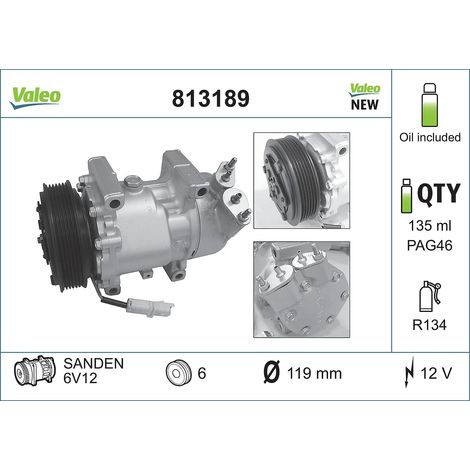 Compresseur, climatisation Valeo 813189 CITROËN 1608881380 6453JL 6453JP 6453KS