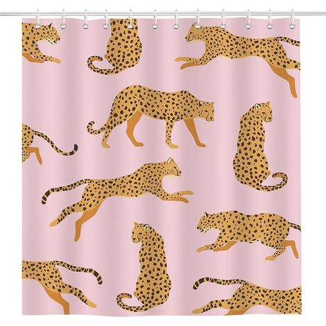 Rideau De Douche - Polyester Imperméable - Motif Léopard - 180 X 180 Cm - Avec 12 Crochets (1/5)