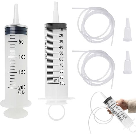 Seringue Plastique, 100ml 200ml Grande Seringue, Avec 2 Tuyau, Pour Laboratoires Scientifiques, Mesure De Liquide, Arrosage De Jardin, Industrie (Sans Aiguille) (1/5)