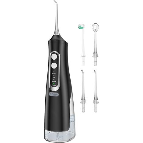 Hydropulseur électrique - 4 modes et 4 buses - Hydropulseur sans fil IPX7 - Étanche - Réservoir d'eau amovible de 310 ml - Pour une utilisation à la maison et en voyage (1/5)