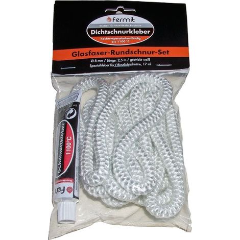 Fermit Glasfaser Rundschnur-Set gestrickt Ø 6 mm x 2,5 m, mit Spezialkleber - Ofendichtung (1/3)