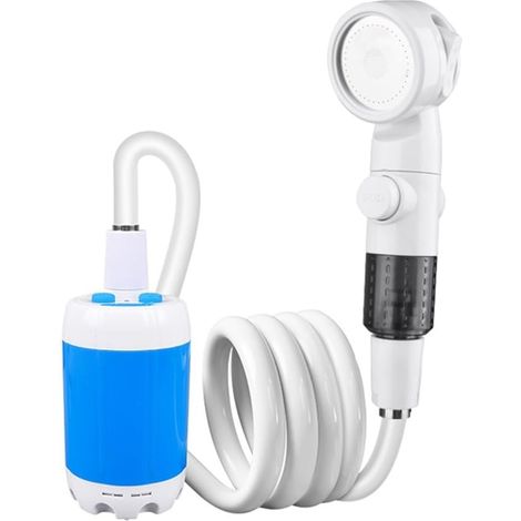 Cabezal de ducha portátil inalámbrico para exteriores con bomba de agua recargable, ideal para obras de construcción (azul). (1/5)