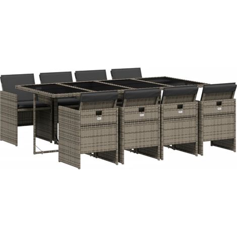 vidaXL Set da Pranzo da Giardino 9 pz con Cuscini in Polyrattan Grigio