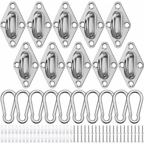 10 Pièces Pontet Inox, Crochet Plafond, Acier Inoxydable, Visserie Incluse, Pour Filets Et Cordes (1/5)