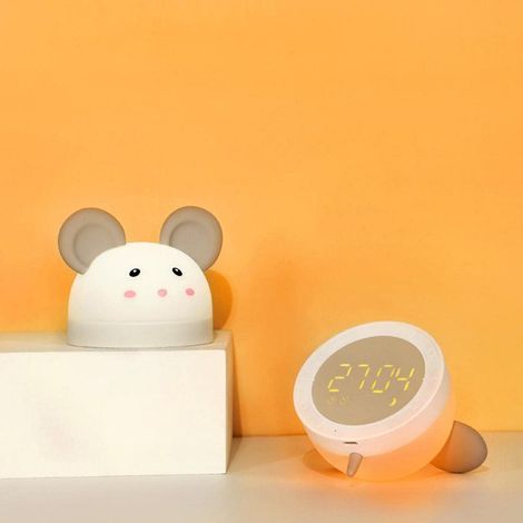 MINKUROW, Reloj Despertador Con Luz Nocturna De Orejas Grandes, Reloj Digital De Dibujos Animados, Luz Led De Silicona Para El Cuidado De Los Ojos, Luz Ambiental Recargable Multifunción (1/5)
