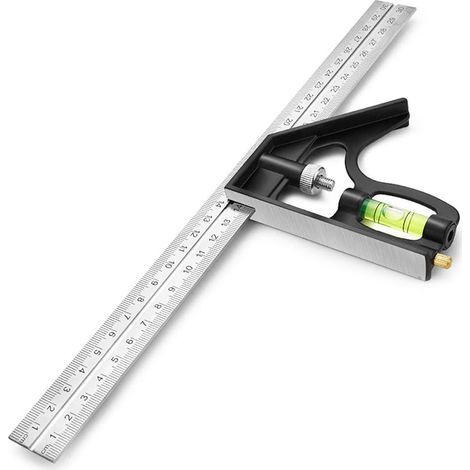 Règles à tracer Carrée Outils de Mesure,équerre combinée 300 mm,Acier Inoxydable Règle d'angle de Combinaison avec règle Réglable d'angle Droit d'alliage de Zinc Outil,Règle à Angle Carrée Combinaison (1/5)