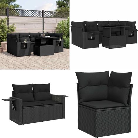 7-tlg. Garten-Sofagarnitur mit Kissen Schwarz Poly Rattan - Gartenmöbel Set - PE-Rattan Möbel - Outdoor Lounge - Gartenecke - Sofasatz - Home & Living (1/5)