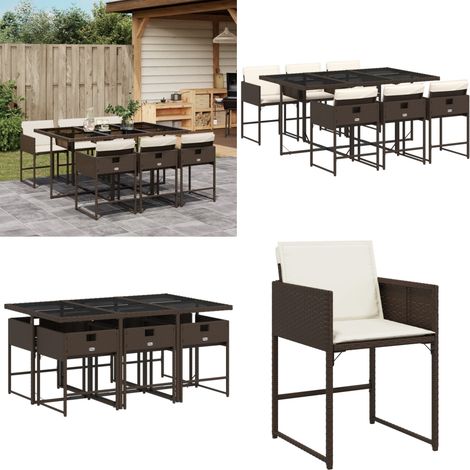 Ensemble à manger de jardin et coussins 7 pcs marron rotin - Salon De Jardin - Meuble De Jardin - Set De Salon De Jardin - Mobilier De Jardin - Table De Jardin - Home & Living (1/5)
