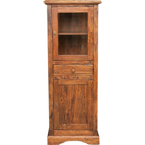 Landhausvitrine aus massivem Lindenholz in Nussbaumoptik L55xPR43xH150 cm. Made in Italy (1/5)