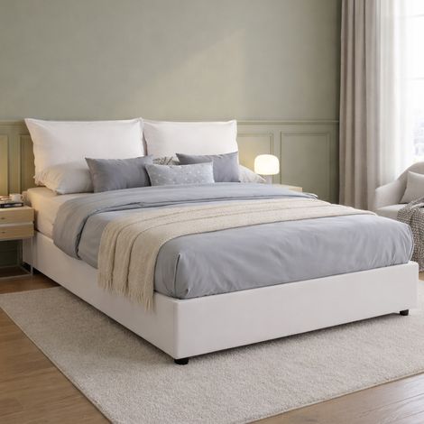 Talamo Italia Doppelbett Lucrezia, Containerbett mit Kunstlederbezug, 100% Made in Italy, Frontöffnung, passend für Matratze Cm 140x200, Weiß (1/5)