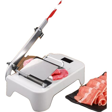 Manuelle Fleischschneidemaschine, 43 cm Klingenlänge, lebensmittelechter Edelstahl, einstellbare Schnittstärke, komfortabler Griff, gezahnter Druckdeckel (1/5)