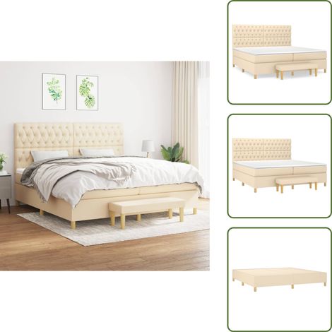 Boxspringbett mit Matratze Creme 200x200 cm Stoff - Boxspringbett - Cremefarbenes Bett - Doppelbett - Betten Günstig Kaufen - Bettsofa (1/5)