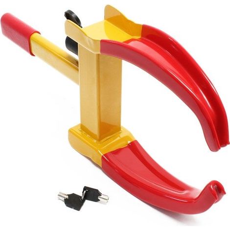 Wiltec Sabot de voiture – 480 x 245 x 73 mm – avec 2 clés – en Acier inoxydable – Bloque roue Antivol Automobile pour Remorque Carav