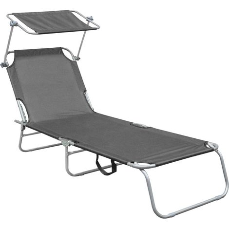 Linder Exclusiv Klappbarer Gartenliege mit Baldachin Dunkelgrau (1/4)