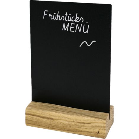 HMF 46450 Tischaufsteller Kreidetafel mit Holzfuss, DIN A6 Hochformat, Schwarz (1/5)