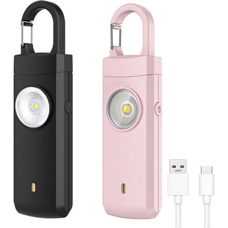 Alarme personnelle 2 pièces 130 dB – Alarme de sécurité avec son puissant flash et porte-clés – Lampe de poche et signal d’urgence – Pour femmes enfants et personnes âgées – Noir rose (1/5)