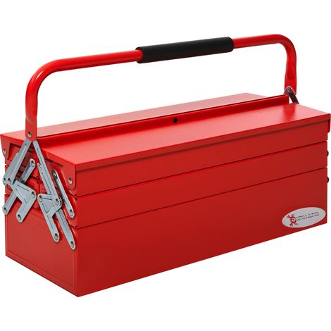 Caja de herramientas, estuche para herramientas, 5 compartimentos, con bisagras, fabricado en acero (SPCC), rojo, 57 x 21 x 41 cm (1/5)