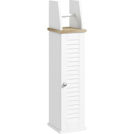 Meuble de salle de bain support papier toilette avec placard et étagère réglable 18 x 20 x 80 cm blanc