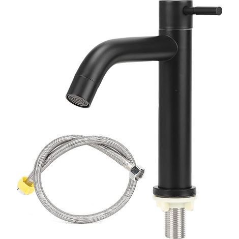 Robinet de Salle de Bain, Robinet d'eau Froide en Acier Inoxydable avec Levier Simple avec Tuyau pour Évier de Lavabo Toilettes Hôtel (Noir) (1/5)