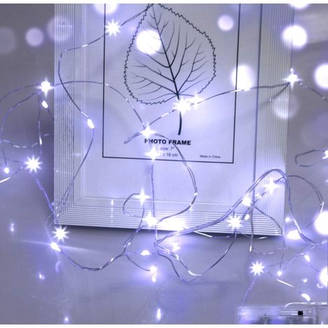 Guirlande lumineuse LED, 1 m, 10 LED, micro-guirlande lumineuse, fonctionne avec une pile bouton CR2032, idéale pour les fêtes, le jardin, Noël, Halloween et les mariages (blanc froid), lot de 20.