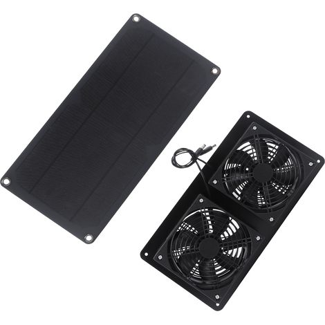 Kit de ventilateur solaire 10 W, ventilation puissante et refroidissement, double ventilateur d'extraction alimenté à l'énergie solaire pour niche ou poulailler (1/5)