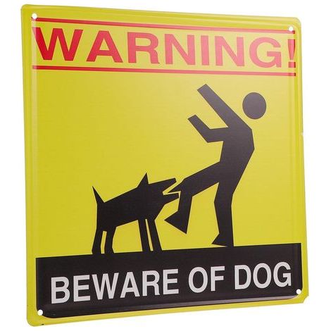 Hunde Schild aus Blech mit Vier Löchern Gelbes Vintage (1/5)