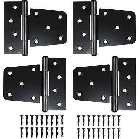 Juego de 4 bisagras de puerta resistentes, bisagras planas para cobertizos de jardín, graneros y cercas de madera (tornillos incluidos) (negro)