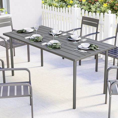 Gartentisch 165 x 80 cm für 6 Personen Esstisch mit Lamellen-Tischplatte Stahlrahmen, Rechteckig (1/5)