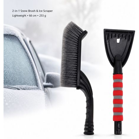 Spazzola da neve staccabile, raschietto per ghiaccio in ABS, manico ergonomico in schiuma, 66 cm, grigio e rosso, strumento per la rimozione della neve per auto e camion. (1/5)