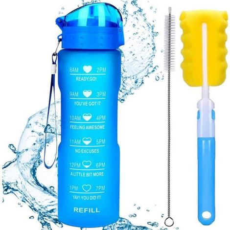 Gourde Sport - 1 L - Sans BPA - Marqueur De Temps - Paille En Silicone - Translucide - Avec Filtre À Infusion (1/4)