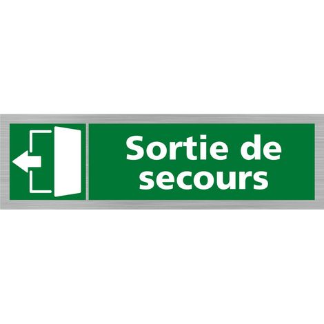 Pictogramme SORTIE DE SECOURS VERS LA GAUCHE (Q0408).- Adhésif aspect aluminium brossé - (1/5)