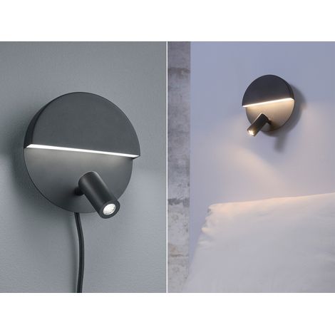 2er SET LED Leselampen Schwarz mit Schalter & Stecker, Ø 16cm (1/5)
