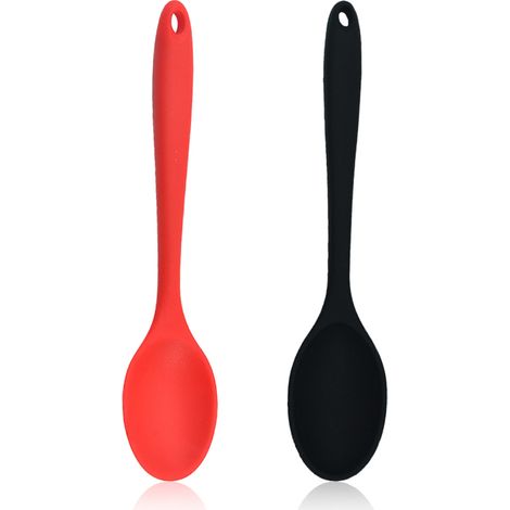 Cuillères en silicone, cuillères à badigeonner en silicone résistant à la chaleur, cuillère de service antiadhésive pour mélanger et beurrer (1/5)