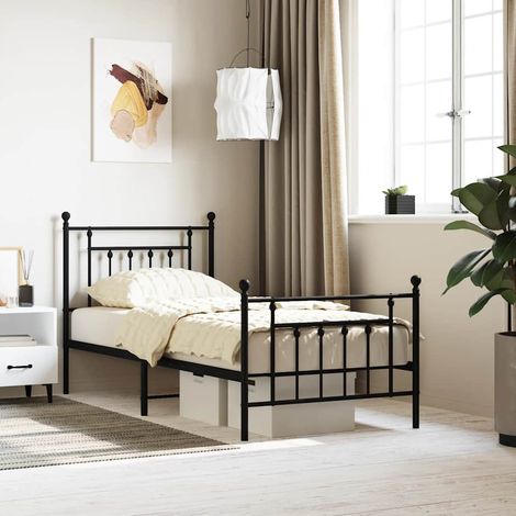 Cadre de lit métal sans matelas avec pied de lit noir 90x200 cm (1/5)