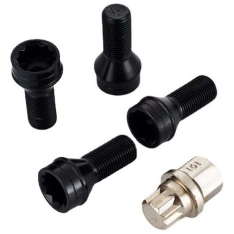 4 Pcs M14 x 1.5 MM Black Steel Wheel Bolt & Lock Lug Nut Set avec clé de Rechange et Accessoire (1/4)