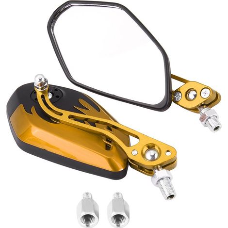 par de espejos retrovisores universales para motocicleta y scooter, aluminio, diseño de llamas, amarillo, 8 mm, 10 mm (1/5)