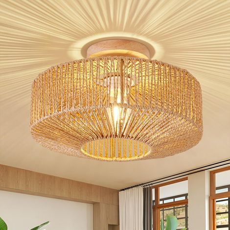 Plafonnier bohème avec ampoule, Petit lustre en rotin fait main, Luminaire d'entrée style wabi-sabi, 3 températures de couleur (3000K-6000K), Ø 30 cm (1/5)