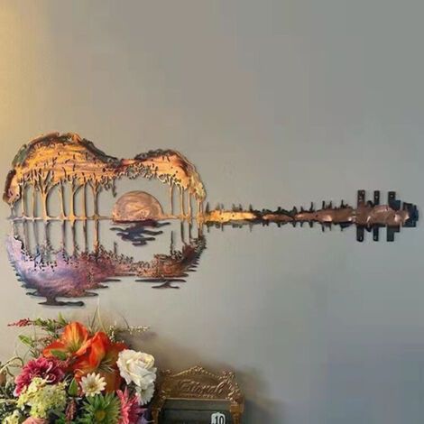 Abstrait Guitare Métal Art Déco Artisanat Créatif Décoratif Fer Artisanat Ornement Intérieur et Extérieur Cour Décoration Murale 25 10cm Or (1/4)