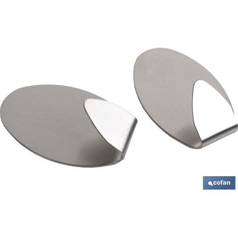 Gancio autoadesivo da 2 pezzi Ovale INOX Grande (1/3)