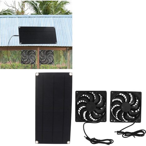 Conjunto de ventilación solar: mini ventilador solar monocristalino, resistente al agua IP65, 10 W, 18 V, para el hogar, perrera, gallinero, invernadero, con 2 ventiladores. (1/5)