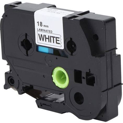 Ruban de plastification pour imprimante d'étiquettes de 18 mm pour Brother TZe-241/641 PT-18Rz PT E300, fond noir avec texte blanc. (1/5)