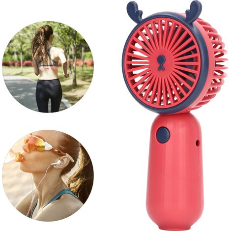Ventilateur de poche portable mini rose rouge en forme de corne d'animal, rechargeable par USB, fonctionne sur piles, idéal pour les voyages. (1/5)